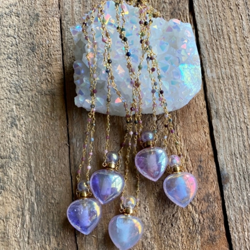 STUNNING Aura quartz fillable heart, rosar…